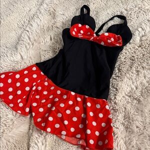Minnie Mouse Polka Dot Dress with Red and Black Design Baby Girls Swimsuit 2t